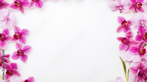Postcard mockup with orchid flowers  white background
