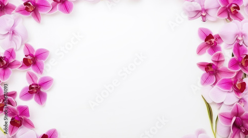 Postcard mockup with orchid flowers, white background