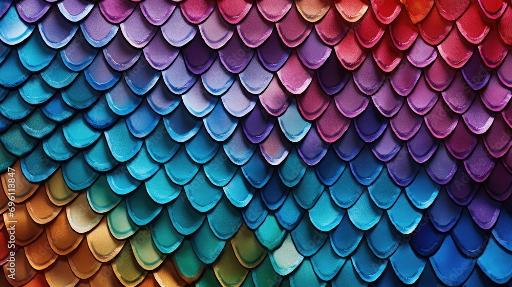 Shimmering scales in a spectrum of colors with a metallic sheen Shimmering scales in a spectrum of colors with a metallic sheen