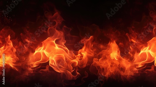 Intense flames of fire on a dark background