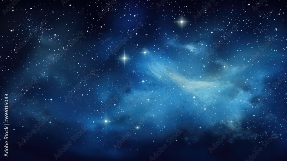 Starry night sky with blue nebula and bright stars
