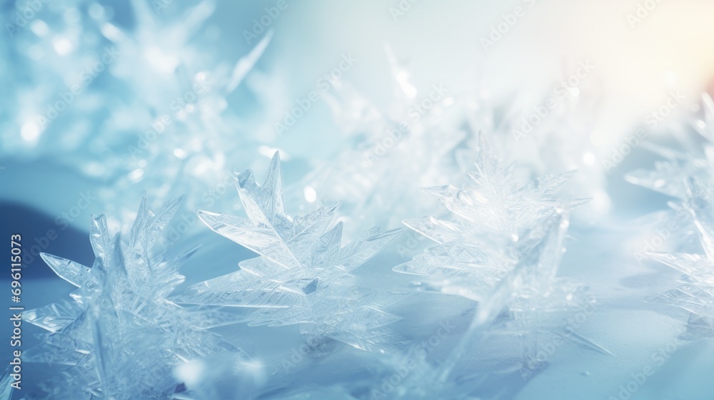 Close-up of delicate ice crystals with a soft blue glow Close-up of delicate ice crystals with a soft blue glow