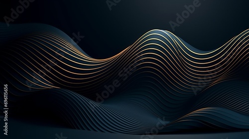 3D modern wave curve abstract presentation background. Luxury paper cut background. Abstract decoration, golden pattern, halftone gradients, 3d Vector illustration. Dark blue background.Design concept