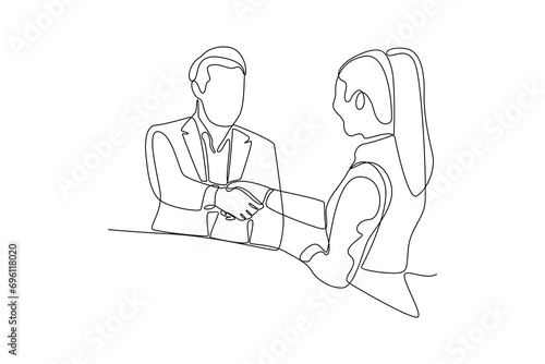 Continuous one line drawing Recruitment or hiring process concept. Doodle vector illustration.