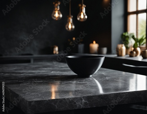 Professional interior design with expensive black marble and granite. Excellent background for presentation and product