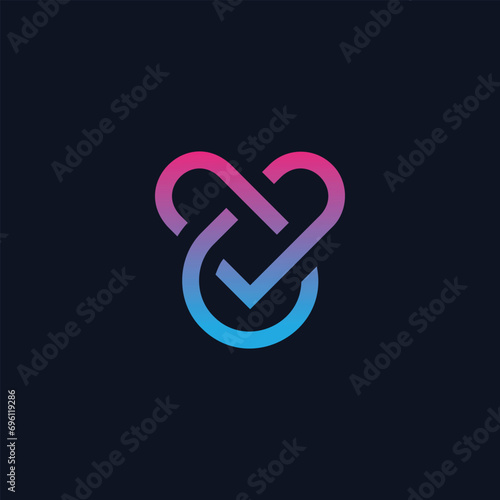 drop heart love line logo design