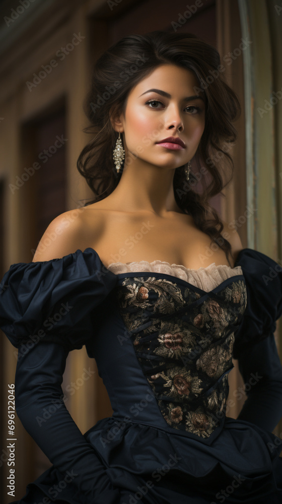 Fototapeta premium Captivating Elegance: Gala Model Adorned in 19th Century Fashion