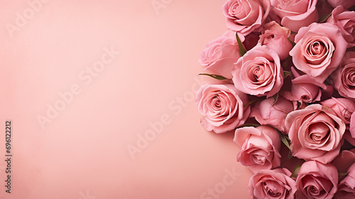 Pink Valentine s Day Roses - on a Pastel Pink Backdrop with Vintage Texture - Overhead Flat Lay View with Copy Space - Romantic and Feminine Color Aesthetics