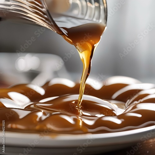 A close-up shot of bubbling caramel being poured onto a dessert2 photo