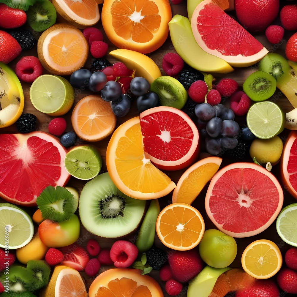 A colorful array of sliced fruits arranged in a pattern3 A colorful array of sliced fruits arranged in a pattern3