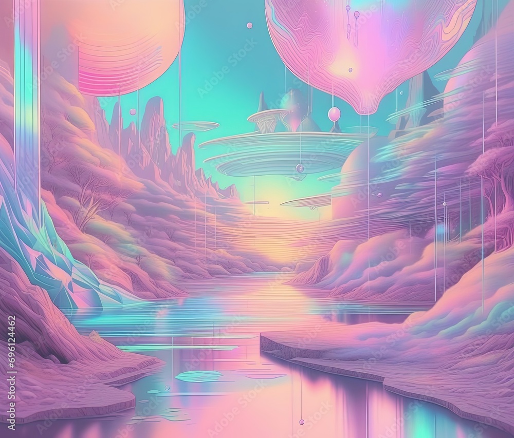 cloud , holography, pastel colors aesthetic, highly detailed, surrealistic, illustration, color, blur, solid background