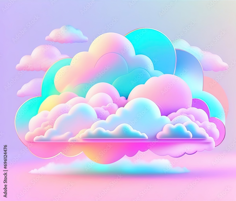 cloud , holography, pastel colors aesthetic, highly detailed, surrealistic, illustration, color, blur, solid background