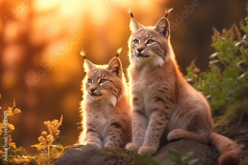 Lynx Cubs in Golden Sunset
