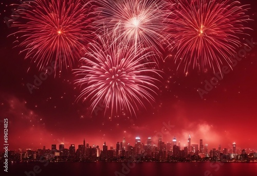 Silvester new year 2024 background panorama banner long - Firework fireworks on red texture
