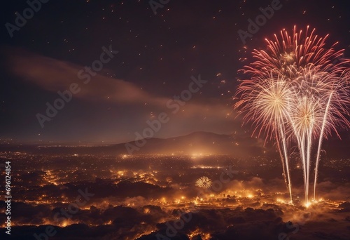 Sylvester 2024 New Years Eve New Year background panorama long - Firework Fireworks on rustic