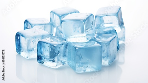 luminous Ice cubes cover the whole picture, a lot of ice cubes. pure white background 
