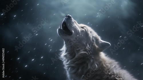 Wolf howling to the moon in the rain animation