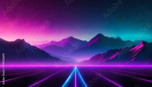 Synthwave retro cyberpunk style landscape background banner or wallpaper. 