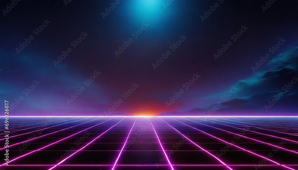 Synthwave retro cyberpunk style landscape background banner or wallpaper. Synthwave retro cyberpunk style landscape background banner or wallpaper.