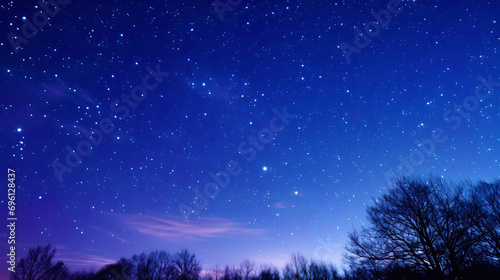 Starry sky above the head in the evening on Valentine's Day