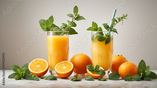 glass orange juice and fruits