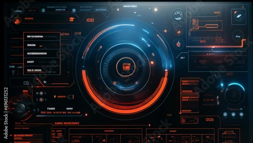 Sci-fi interface, ui and hud with changing lights and different buttons animation photo