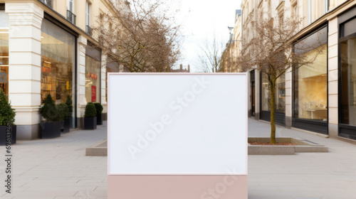 Blank white poster on the city street.