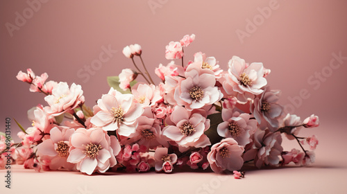 Gorgeous Pink Rose Bouquet with Valentine's Day Color Tones - On Textured, Vintage Pastel Background - Flower Blooms, Leaves, and Foliage with Studio Lighting and Romantic Muted Surrealism Effect