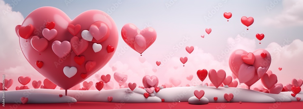 abstract background with red hearts, 3D Love, Valentines day background, Valentines day banner, Valentine's Day Banner, Generative AI abstract background with red hearts, 3D Love, Valentines day background, Valentines day banner, Valentine's Day Banner, Generative AI