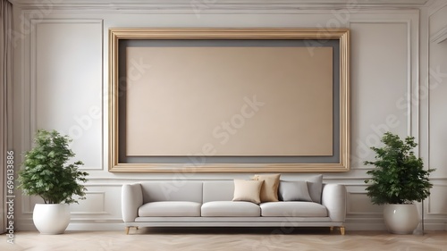 modern living room with sofa ,living room, Scandinavian style, 3D render, 3D illustration