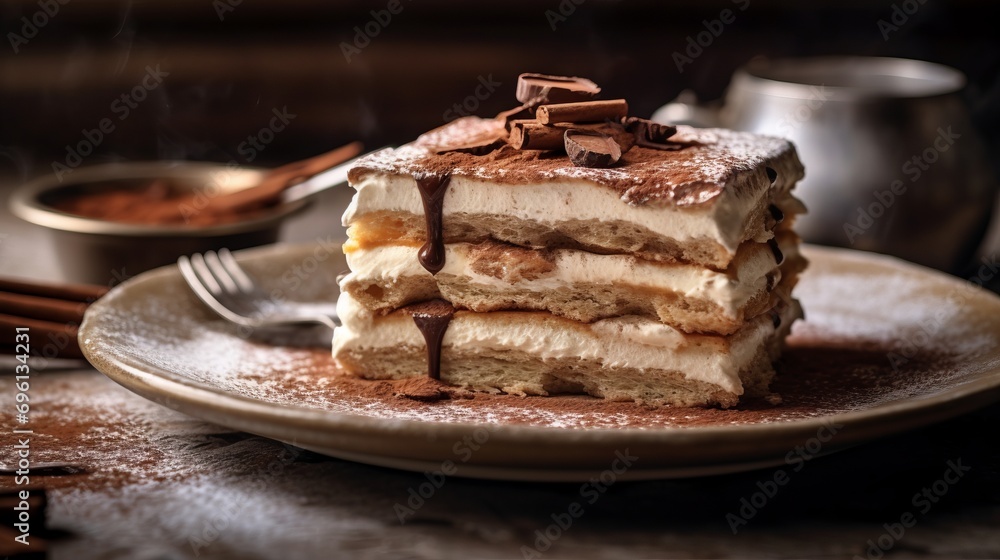 A delicious piece of tiramisu pastry. A delicious piece of tiramisu pastry.