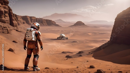 astronaut walking in the Mars photo