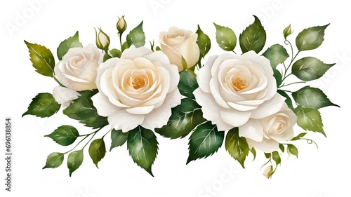 Fototapeta Naklejka Na Ścianę i Meble -  Floral watercolor seamless pattern with rose flowers on white. For surfacedesign, fabric, textile, card, background, wallpaper