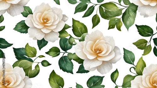 Floral watercolor seamless pattern with rose flowers on white. For surfacedesign  fabric  textile  card  background  wallpaper