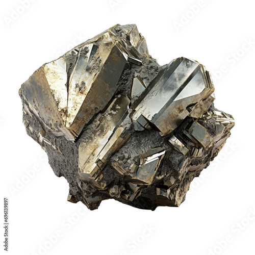 Fes2 pyrite isolated on transparent background