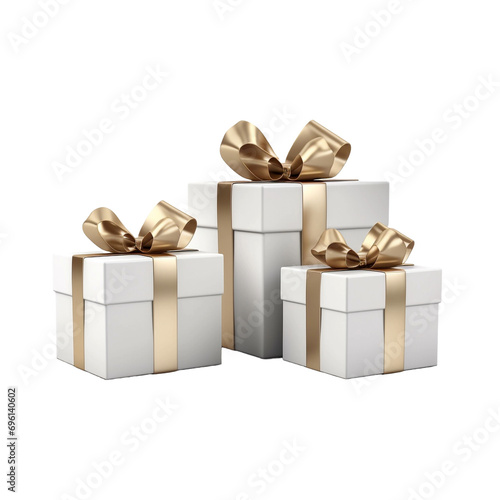 Festive concept white gift boxes with ribbon isolated on transparent background © Tohamina