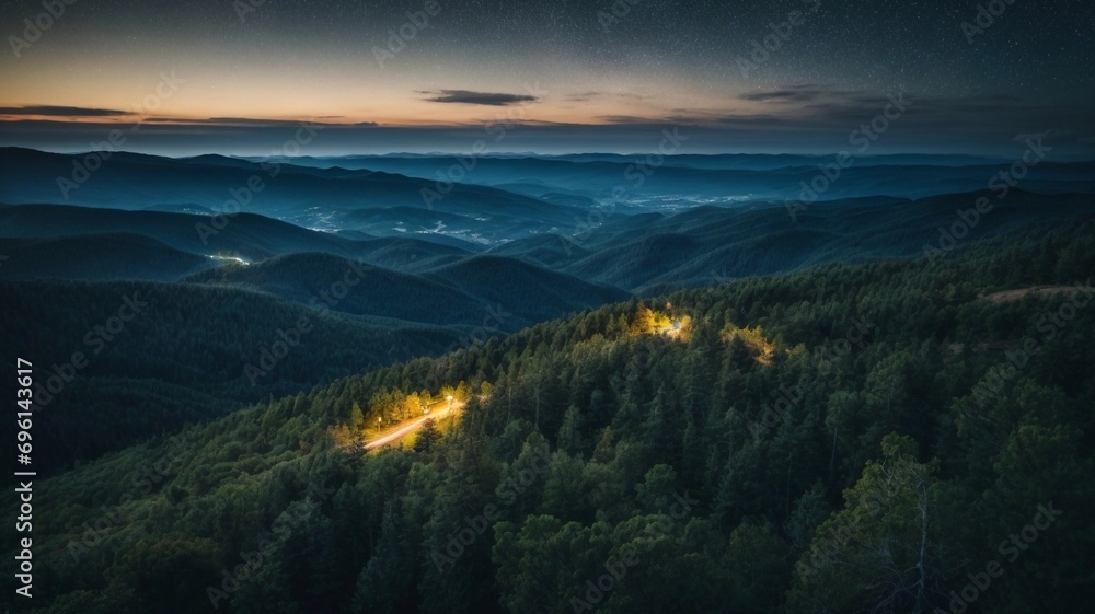 Panorama of the mountains at night