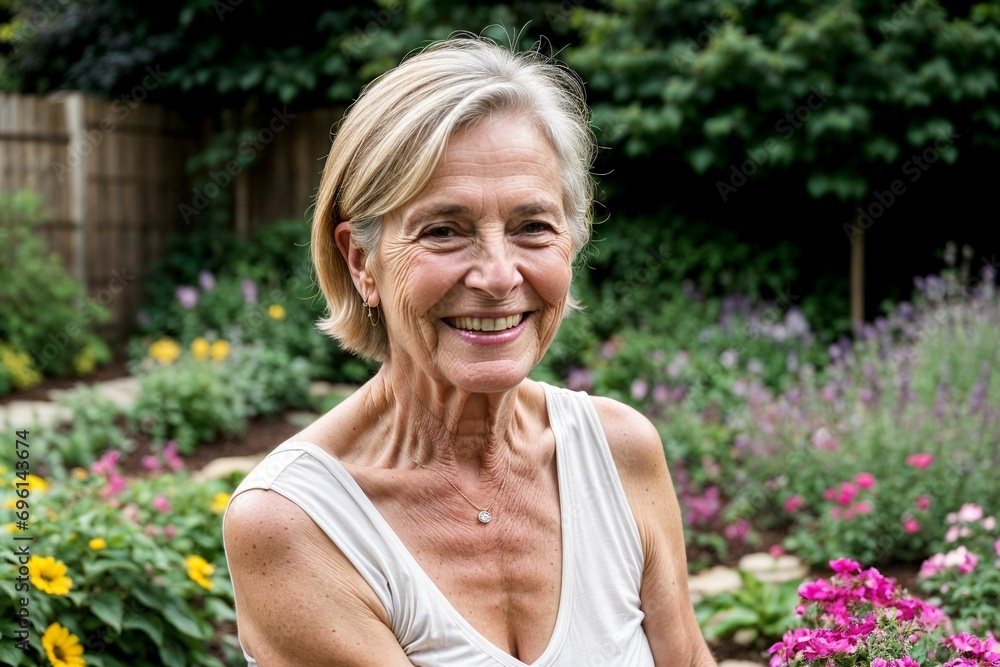 senior woman in garden, enjoying life, having fun, gardening and taking care of her backyard, farming style clothing, smiling senior woman in garden, enjoying life, having fun, gardening and taking care of her backyard, farming style clothing, smiling