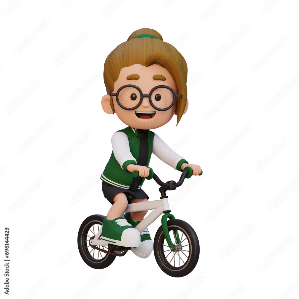 3D girl character ride bike go to school 3D girl character ride bike go to school