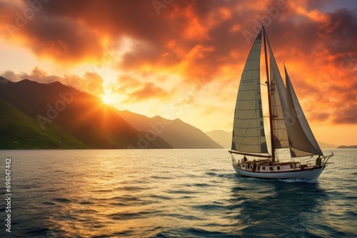 A sunset cruise on a sailboat with an ocean backdrop