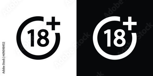 18 plus sign in white and black backgrounds, adult only  photo