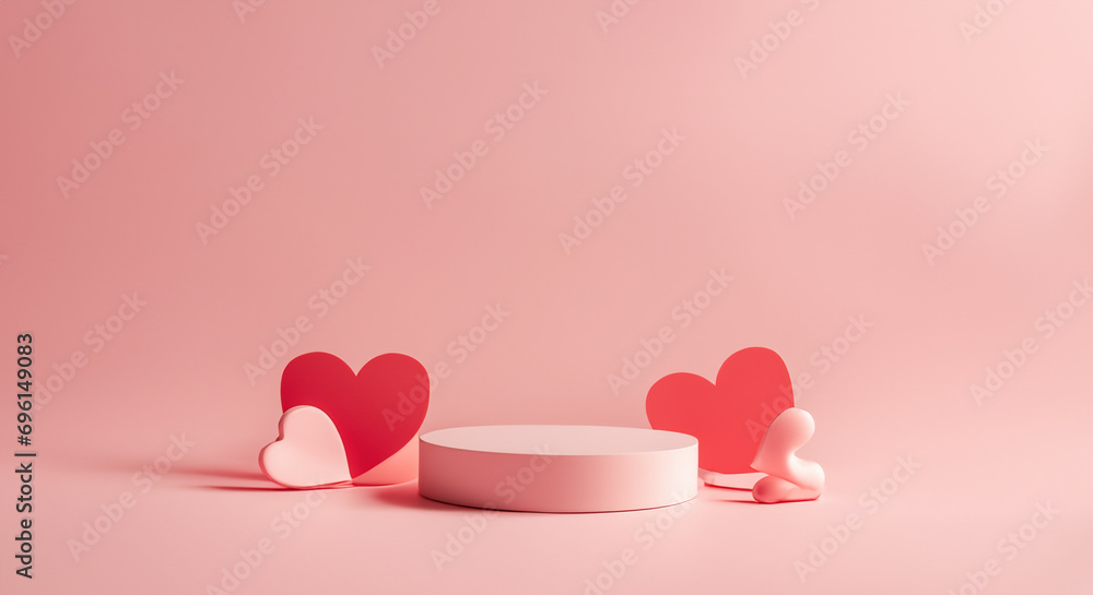 Podium and hearts on pastel pink background Podium and hearts on pastel pink background