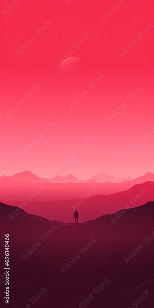 Man standing on the edge of the mountain at sunset. iPhone desktop wallpaper. 