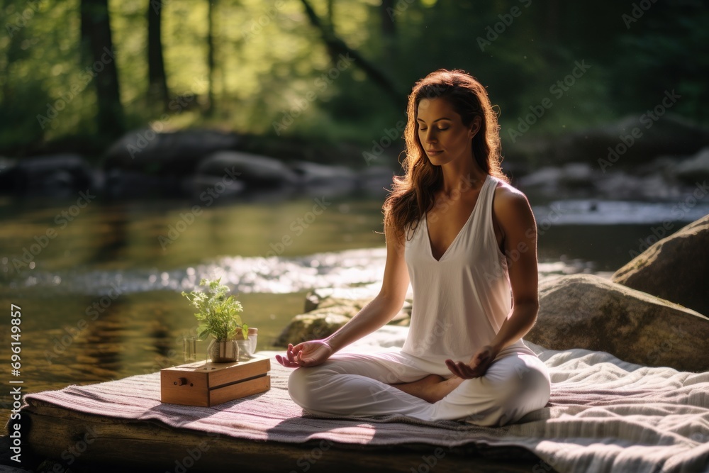 Peaceful yoga session in a serene outdoor setting Peaceful yoga session in a serene outdoor setting