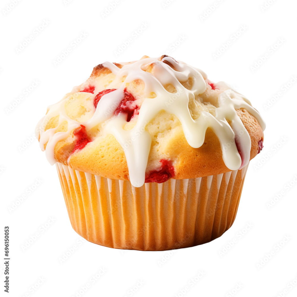 Freshly baked white chocolate strawberry muffin isolated on transparent background Freshly baked white chocolate strawberry muffin isolated on transparent background