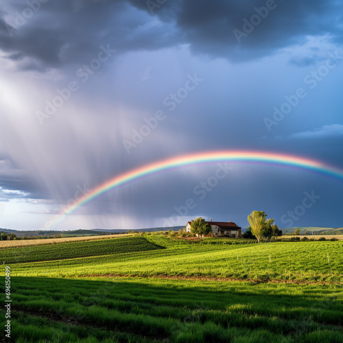 a rainbow in a cloudy sky