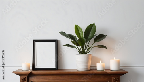 A Touch of Elegance: Blank Photo Frames and Candle on Mantelpiece