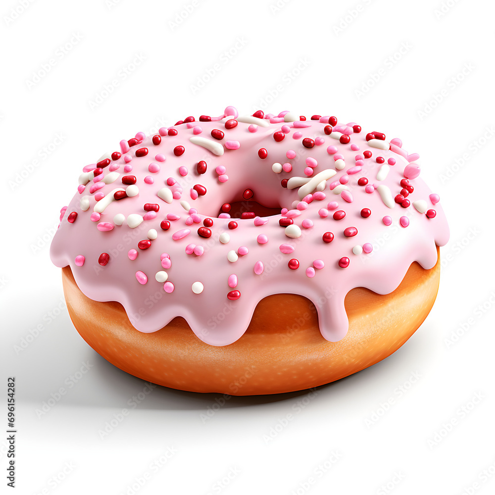 A pink donut with sprinkles isolated on a white background, A pink donut with sprinkles isolated on a white background,