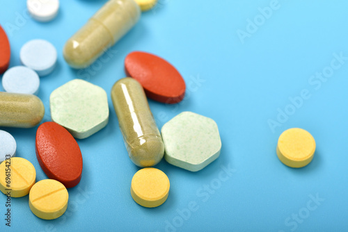 Top view of closeup healthcare and medicine, free space for designer.