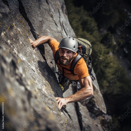 mountain climber climbing a rocky cliff 